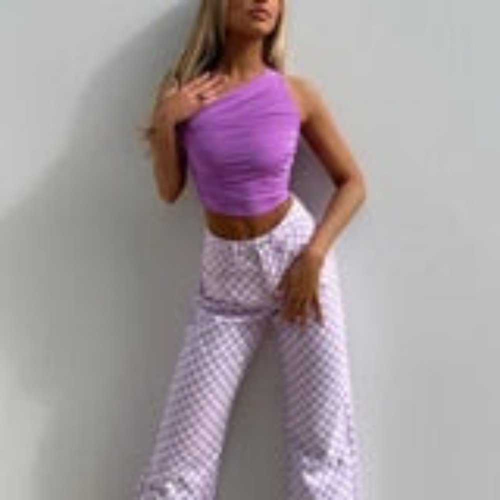Tiger mist DUA lilac checkered pants, M